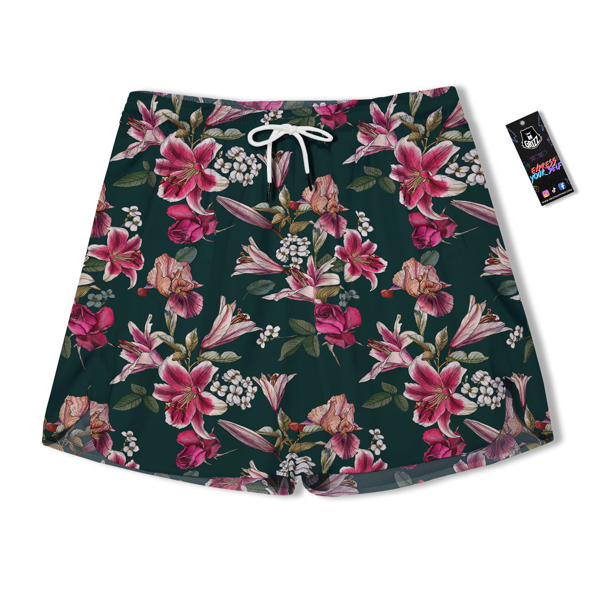 Lily Tropical Watercolor Print Pattern Men's Running Shorts-grizzshop