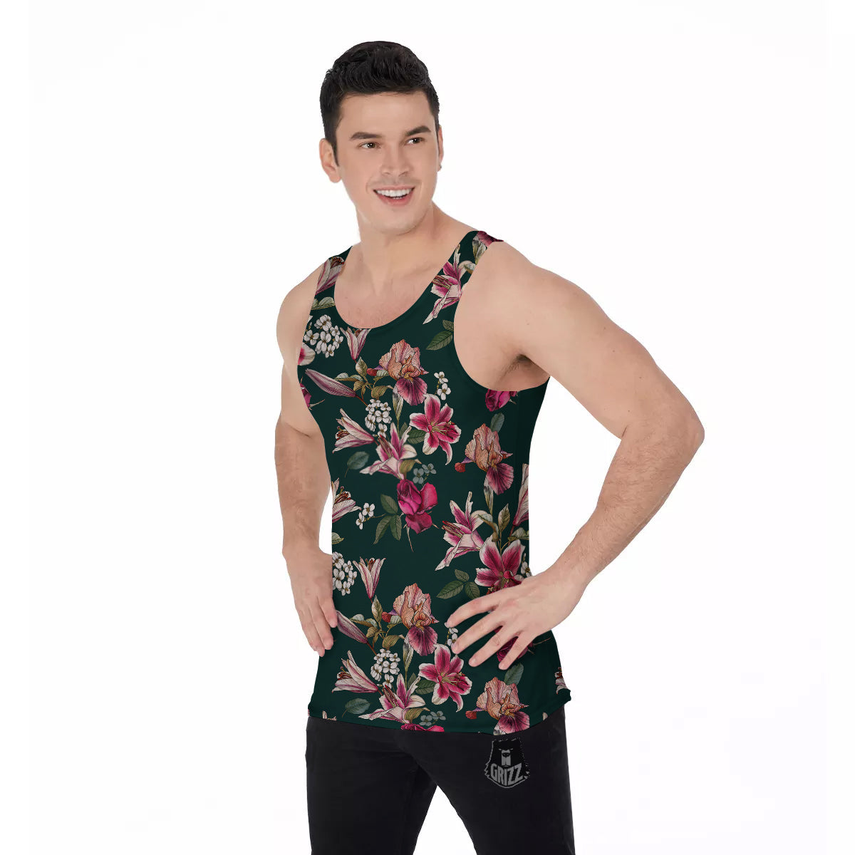 Lily Tropical Watercolor Print Pattern Men's Tank Top-grizzshop