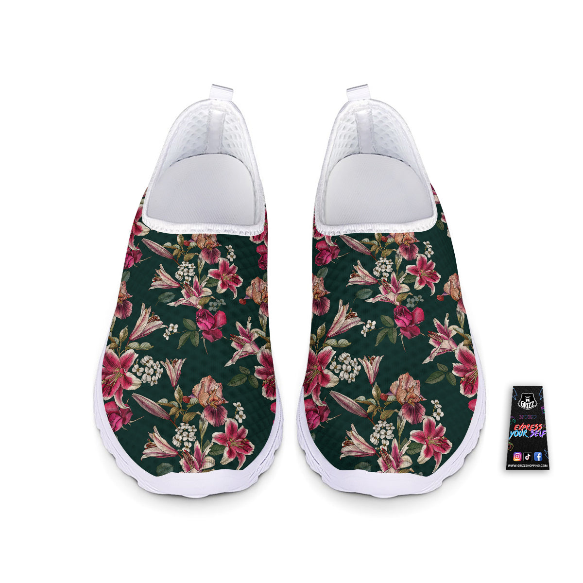 Lily Tropical Watercolor Print Pattern Nurse Shoes-grizzshop