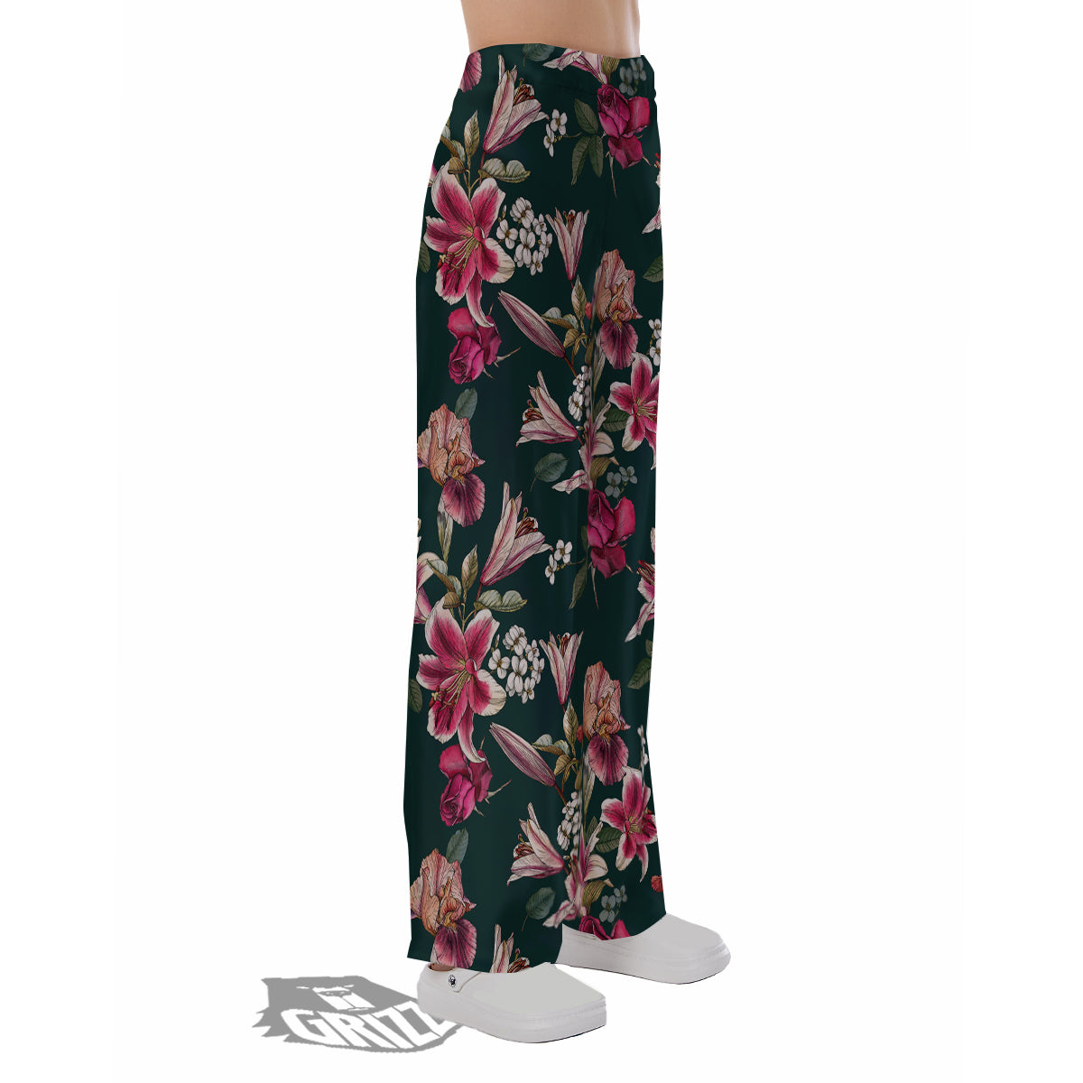 Lily Tropical Watercolor Print Pattern Pajama Pants-grizzshop