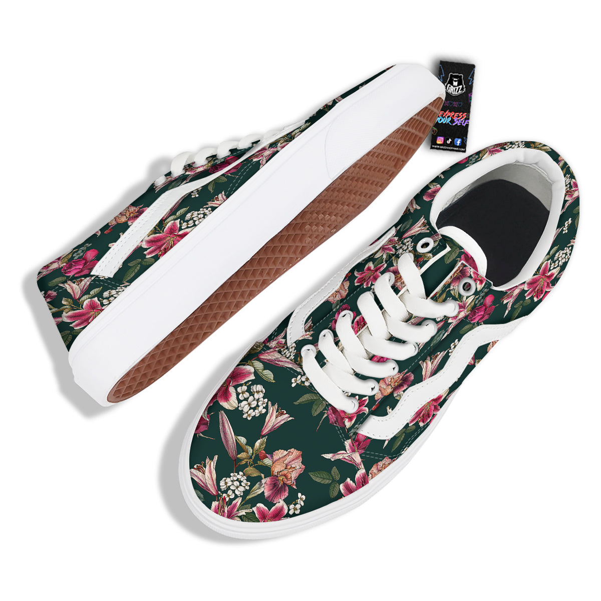 Lily Tropical Watercolor Print Pattern Skate Shoes-grizzshop