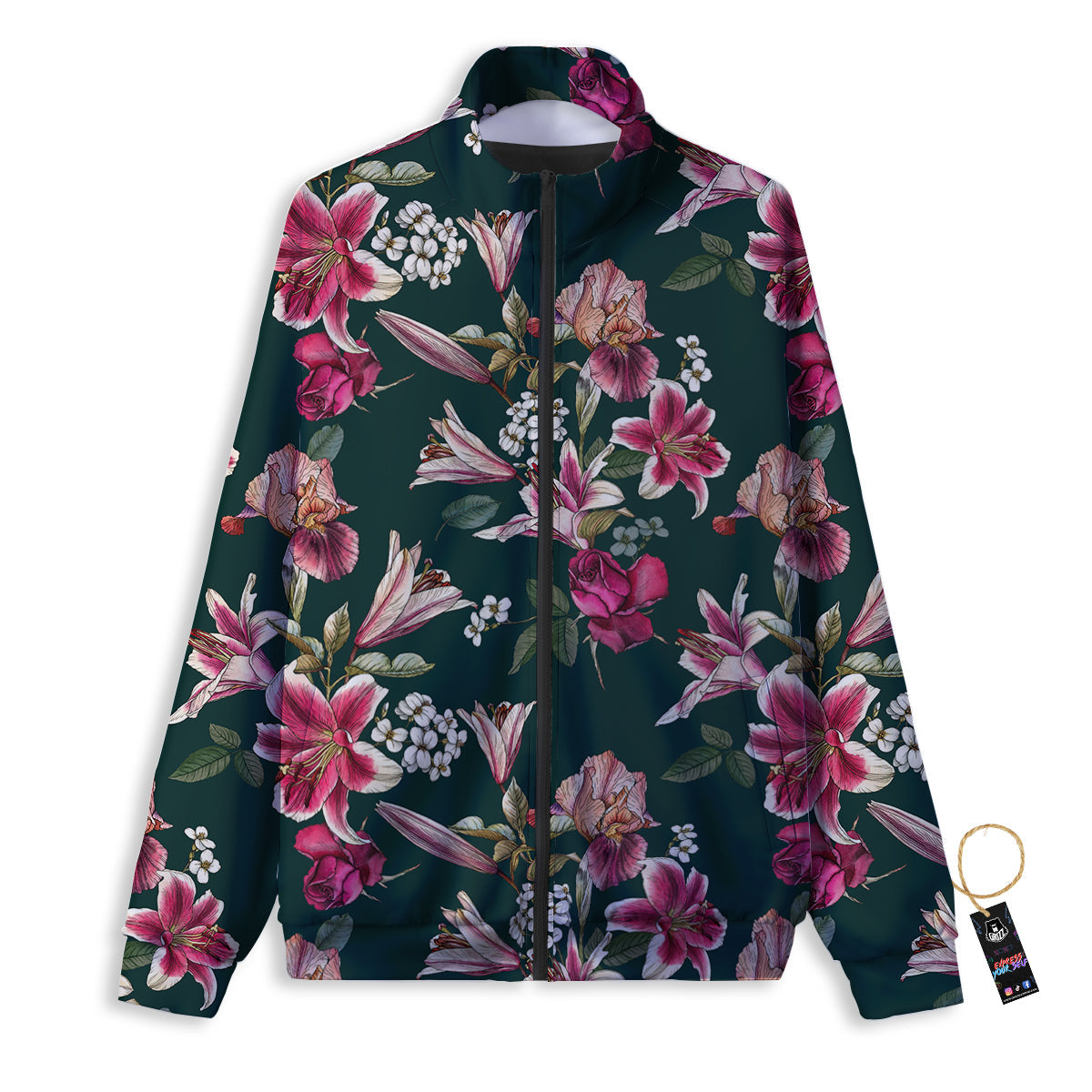 Lily Tropical Watercolor Print Pattern Track Jacket-grizzshop