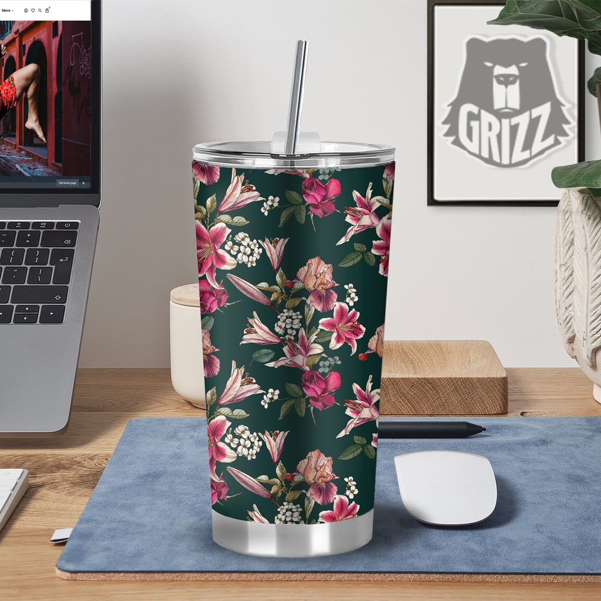 Lily Tropical Watercolor Print Pattern Tumbler-grizzshop