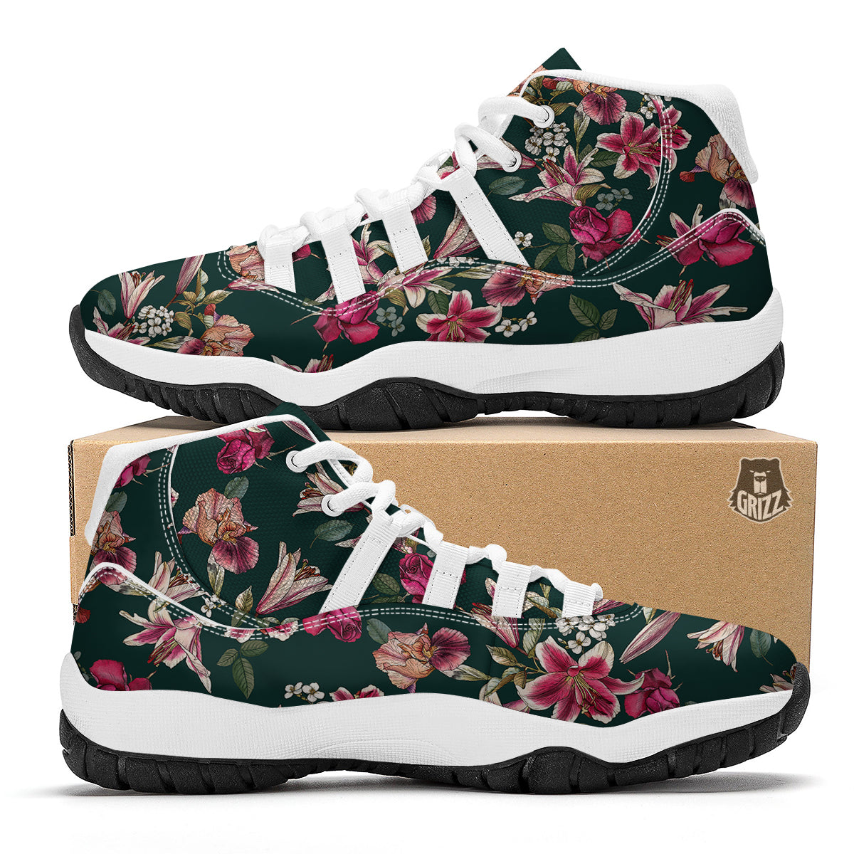 Lily Tropical Watercolor Print Pattern White Bball Shoes-grizzshop