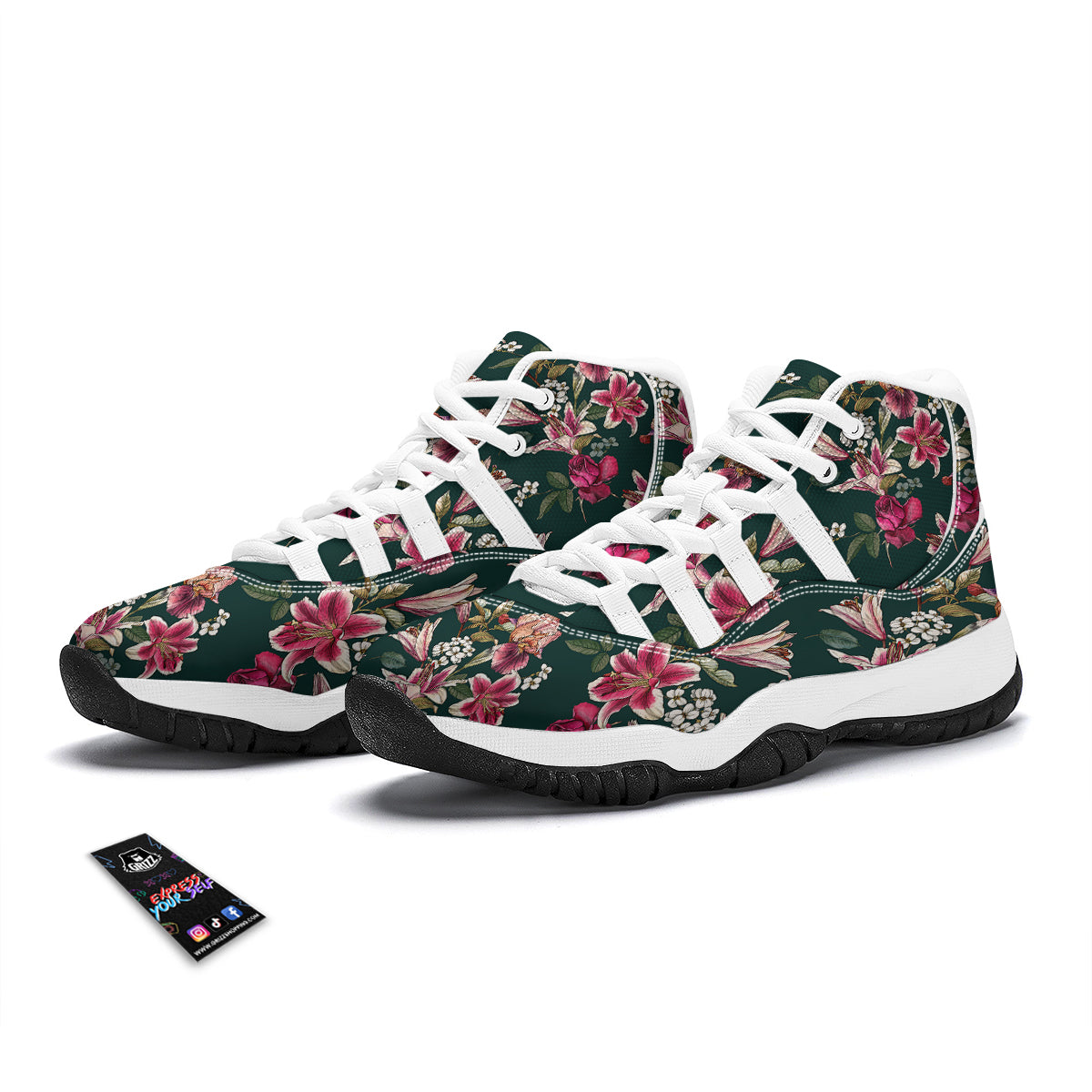 Lily Tropical Watercolor Print Pattern White Bball Shoes-grizzshop