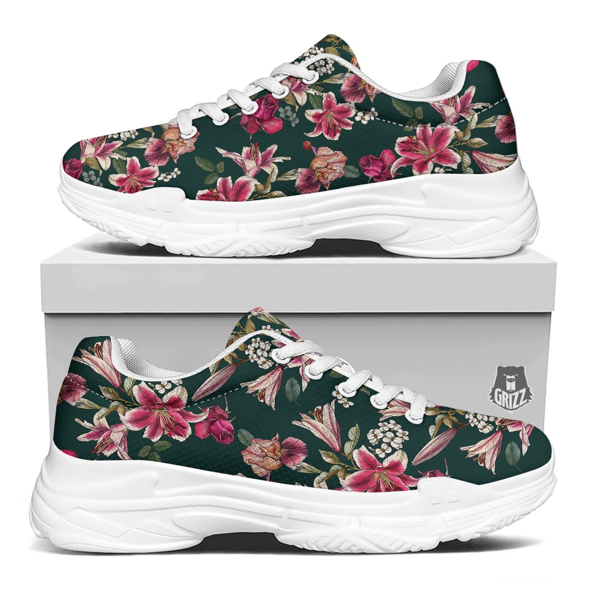 Lily Tropical Watercolor Print Pattern White Chunky Shoes-grizzshop