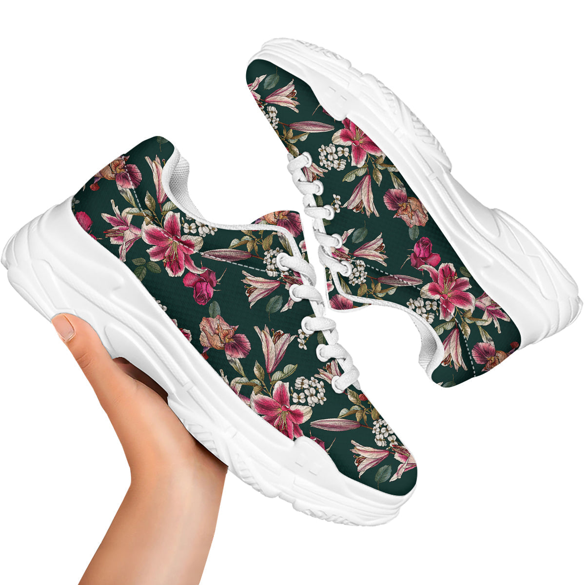 Lily Tropical Watercolor Print Pattern White Chunky Shoes-grizzshop