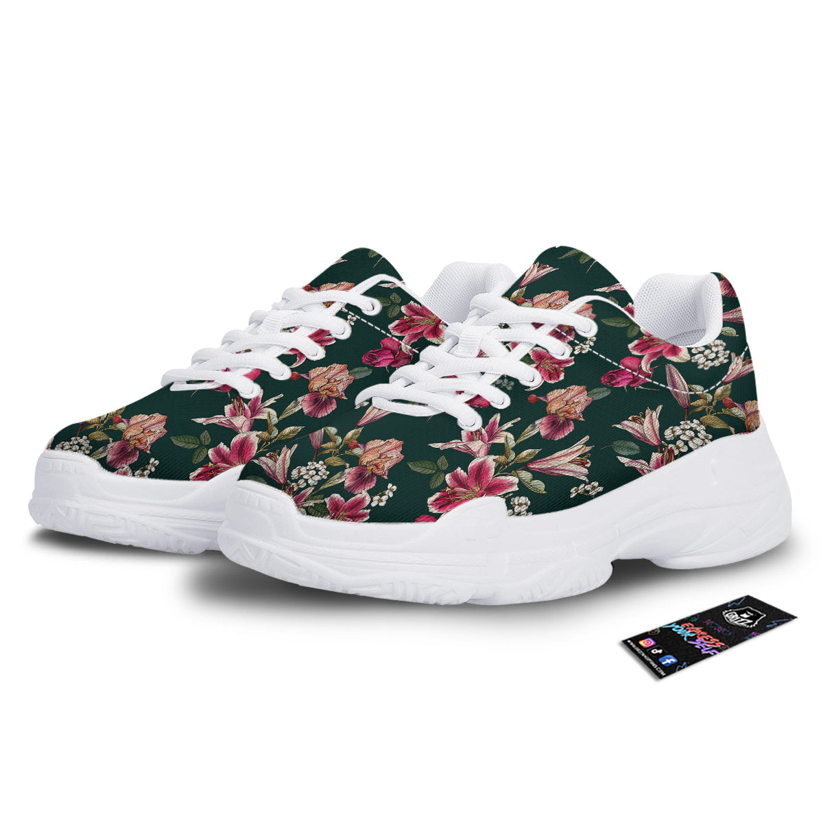 Lily Tropical Watercolor Print Pattern White Chunky Shoes-grizzshop
