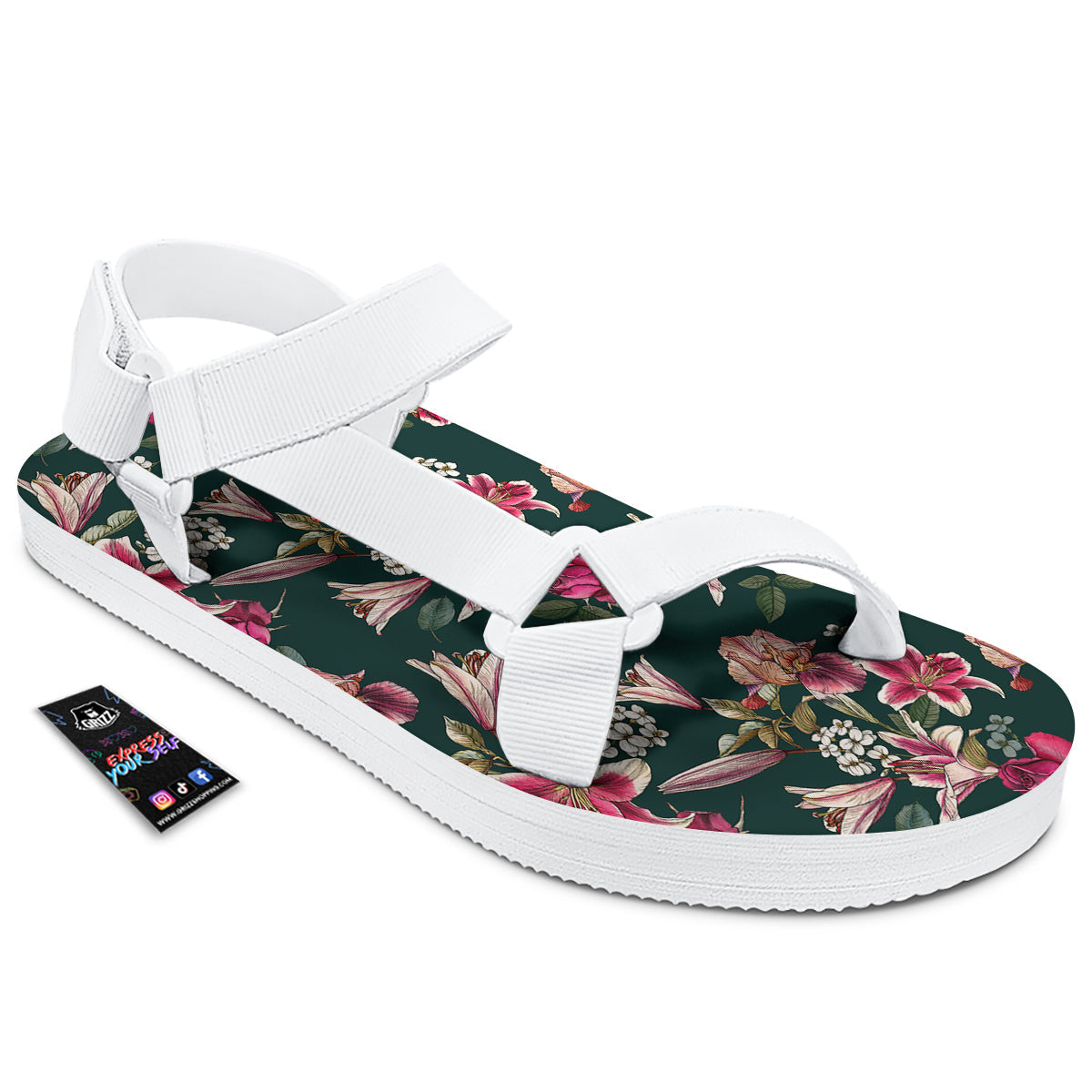 Lily Tropical Watercolor Print Pattern White Open Toe Sandals-grizzshop