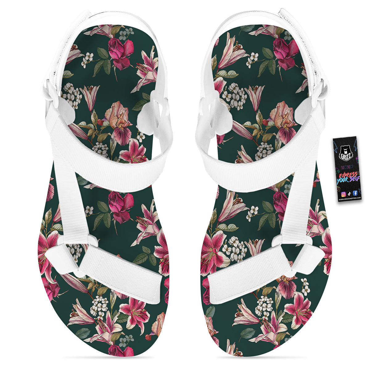 Lily Tropical Watercolor Print Pattern White Open Toe Sandals-grizzshop