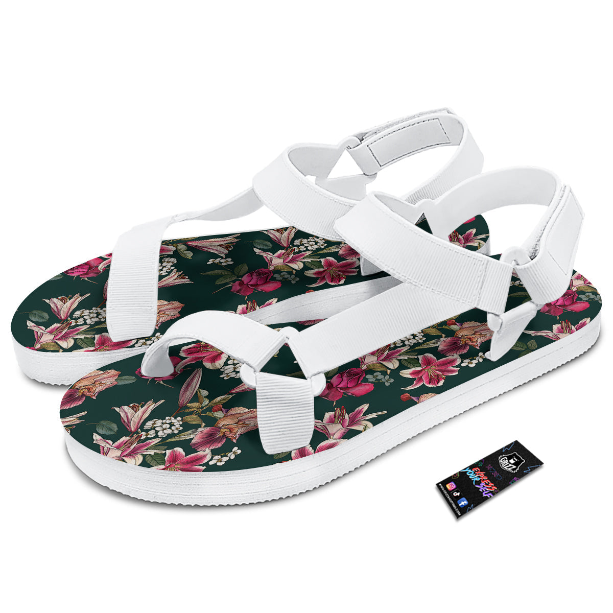 Lily Tropical Watercolor Print Pattern White Open Toe Sandals-grizzshop