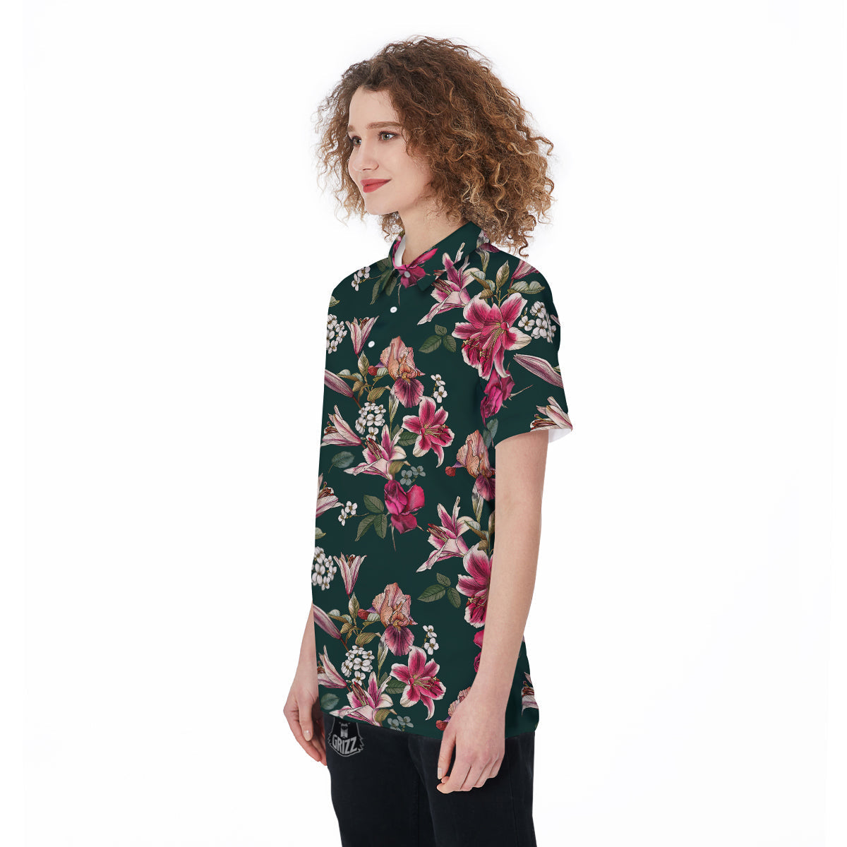 Lily Tropical Watercolor Print Pattern Women's Golf Shirts-grizzshop
