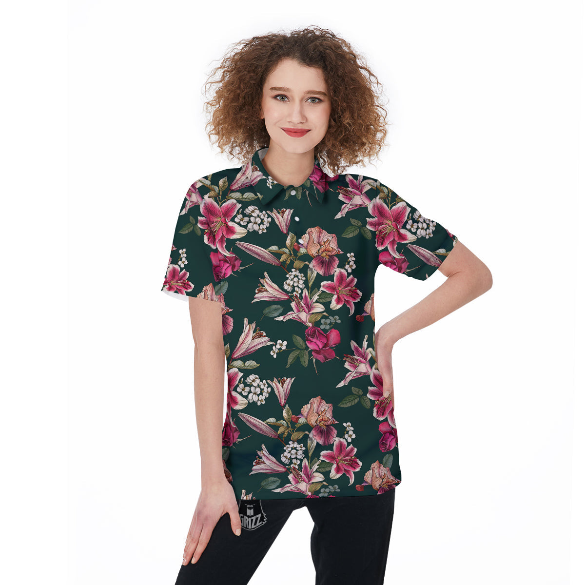 Lily Tropical Watercolor Print Pattern Women's Golf Shirts-grizzshop
