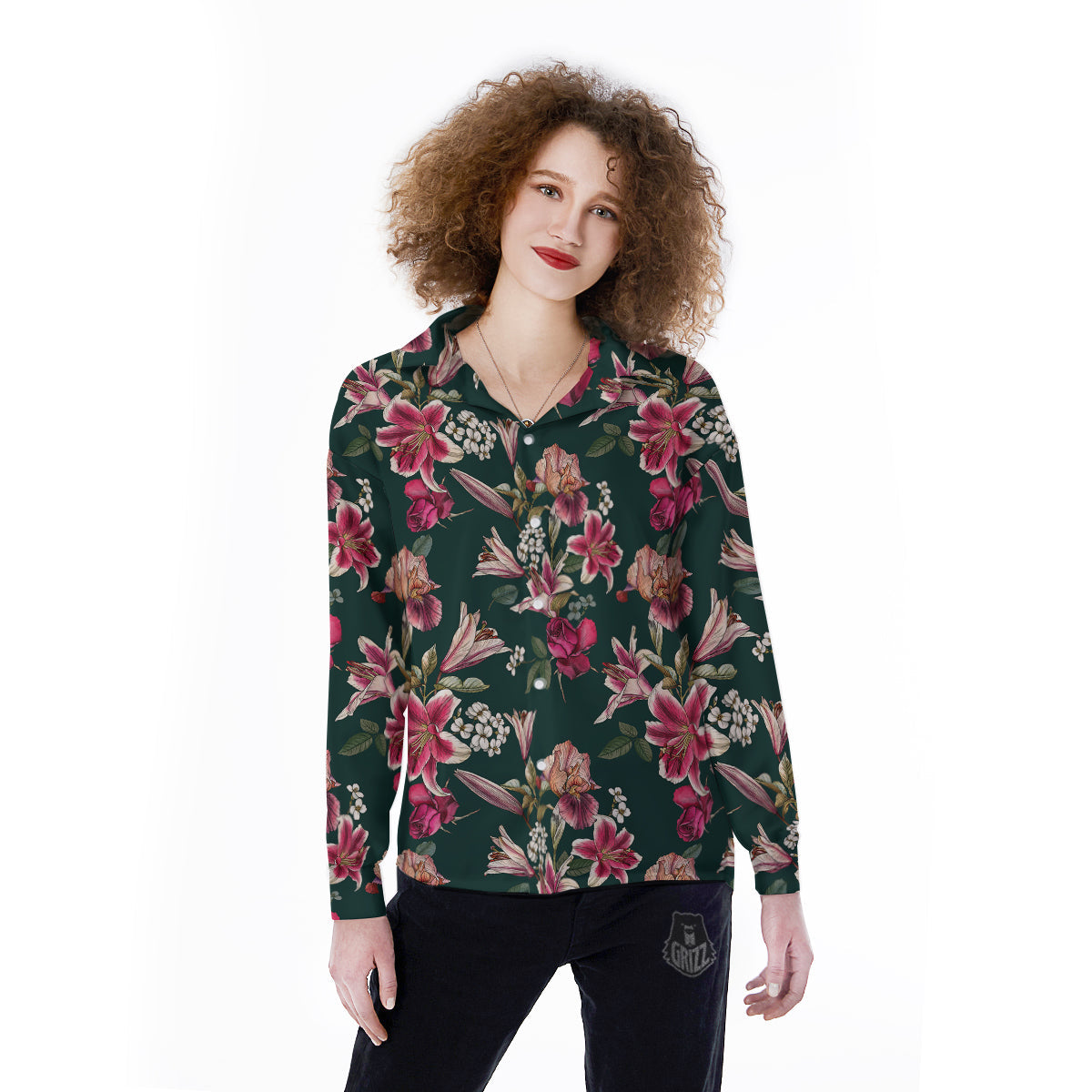 Lily Tropical Watercolor Print Pattern Women's Long Sleeve Shirts-grizzshop