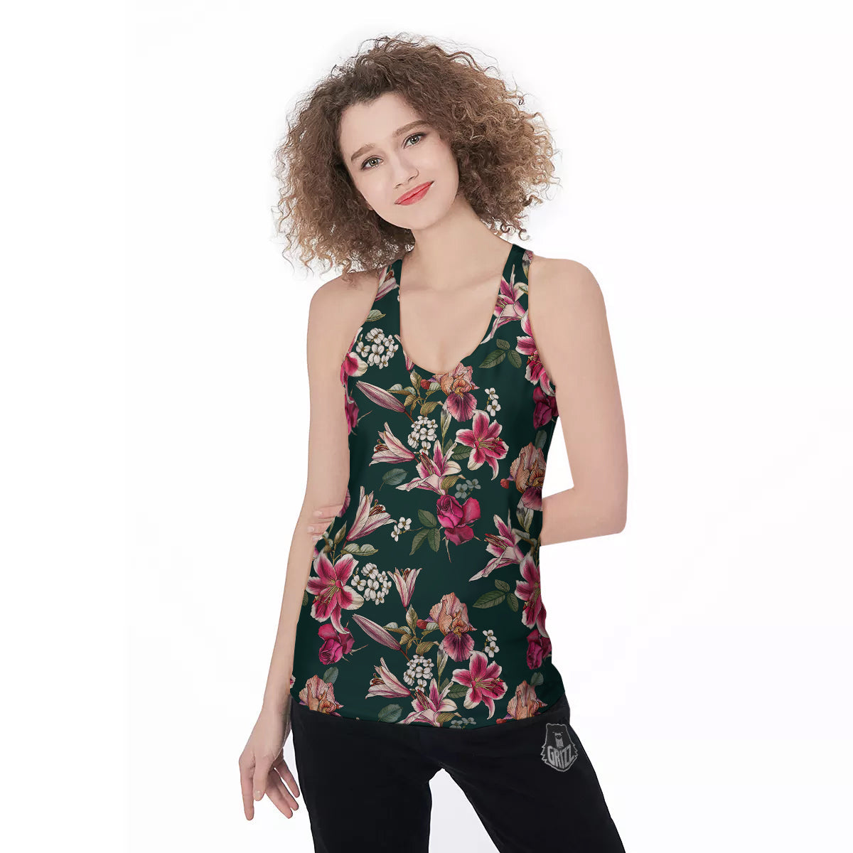 Lily Tropical Watercolor Print Pattern Women's Racerback Tank Top-grizzshop