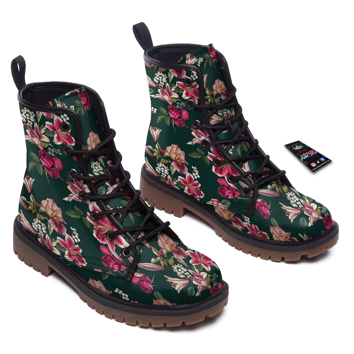 Lily Tropical Watercolor Print Pattern Work Boots-grizzshop