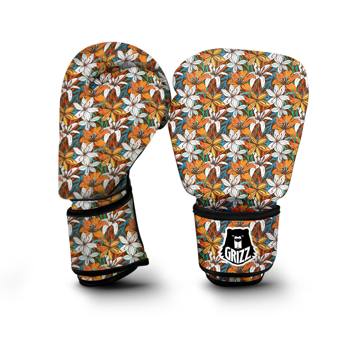 Lily Vintage Color Print Pattern Boxing Gloves-grizzshop