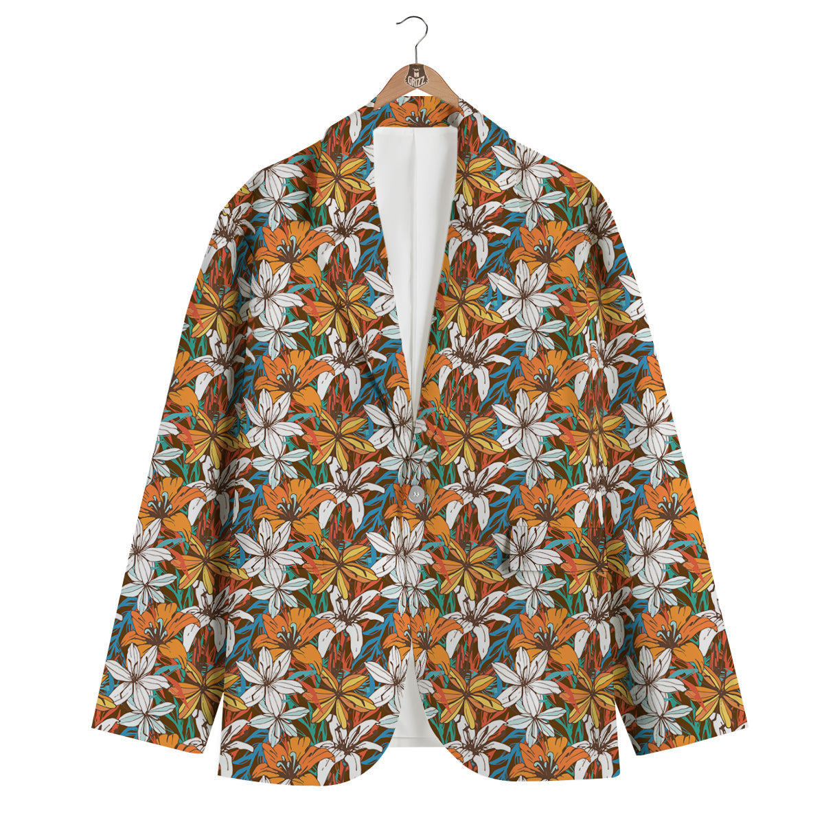 Lily Vintage Color Print Pattern Men's Blazer-grizzshop