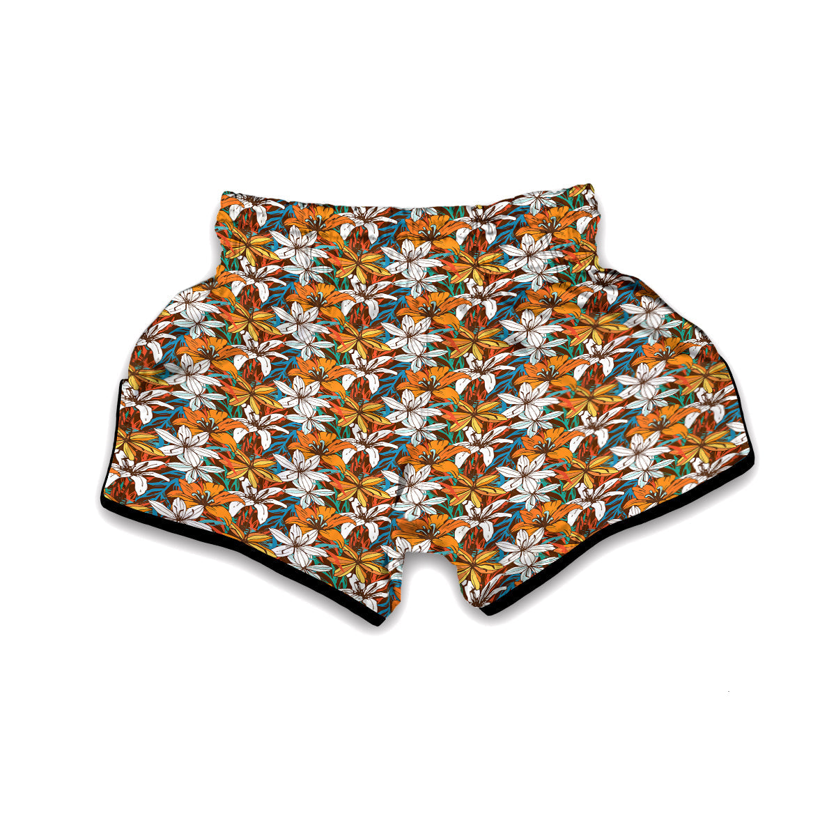 Lily Vintage Color Print Pattern Muay Thai Boxing Shorts-grizzshop