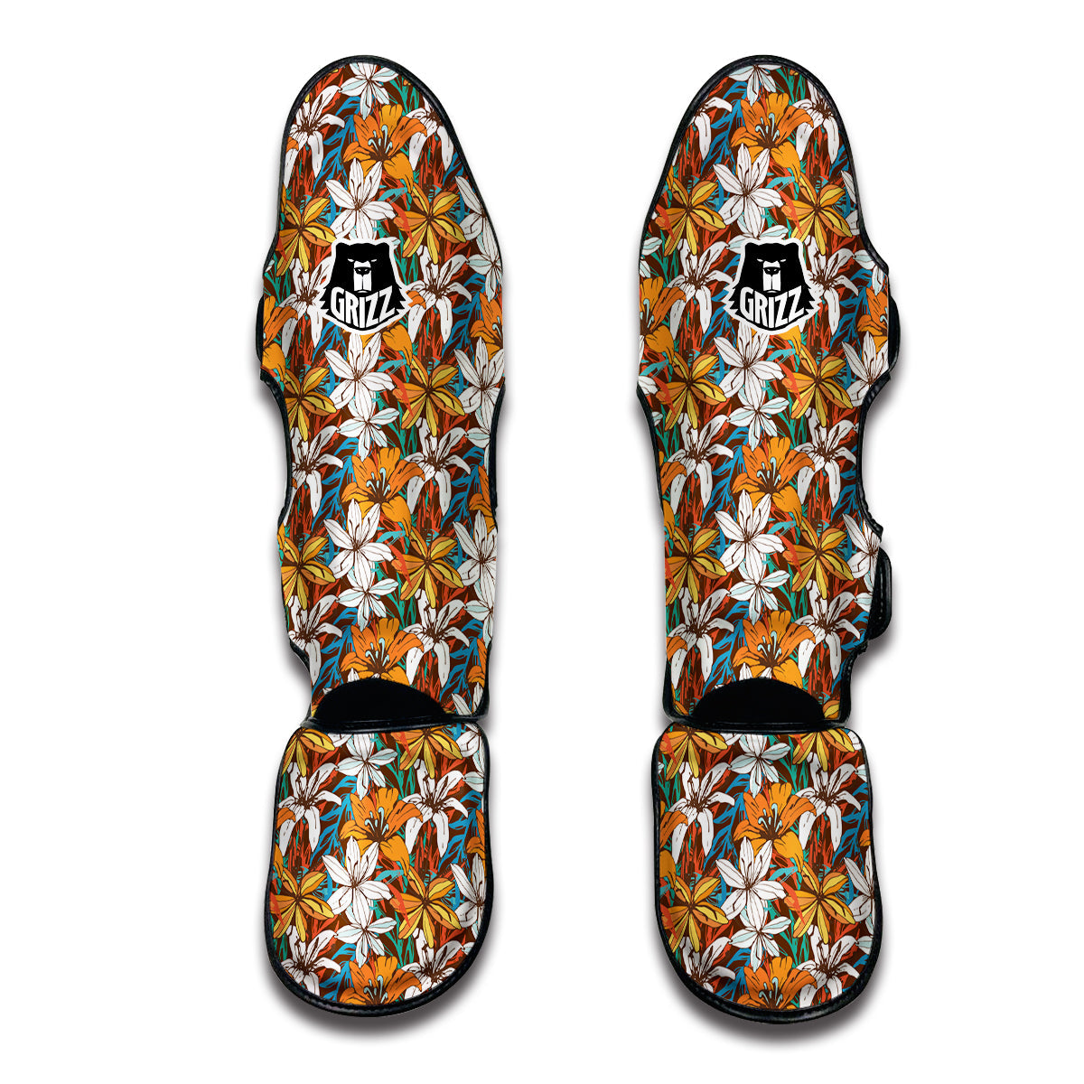 Lily Vintage Color Print Pattern Muay Thai Shin Guards-grizzshop