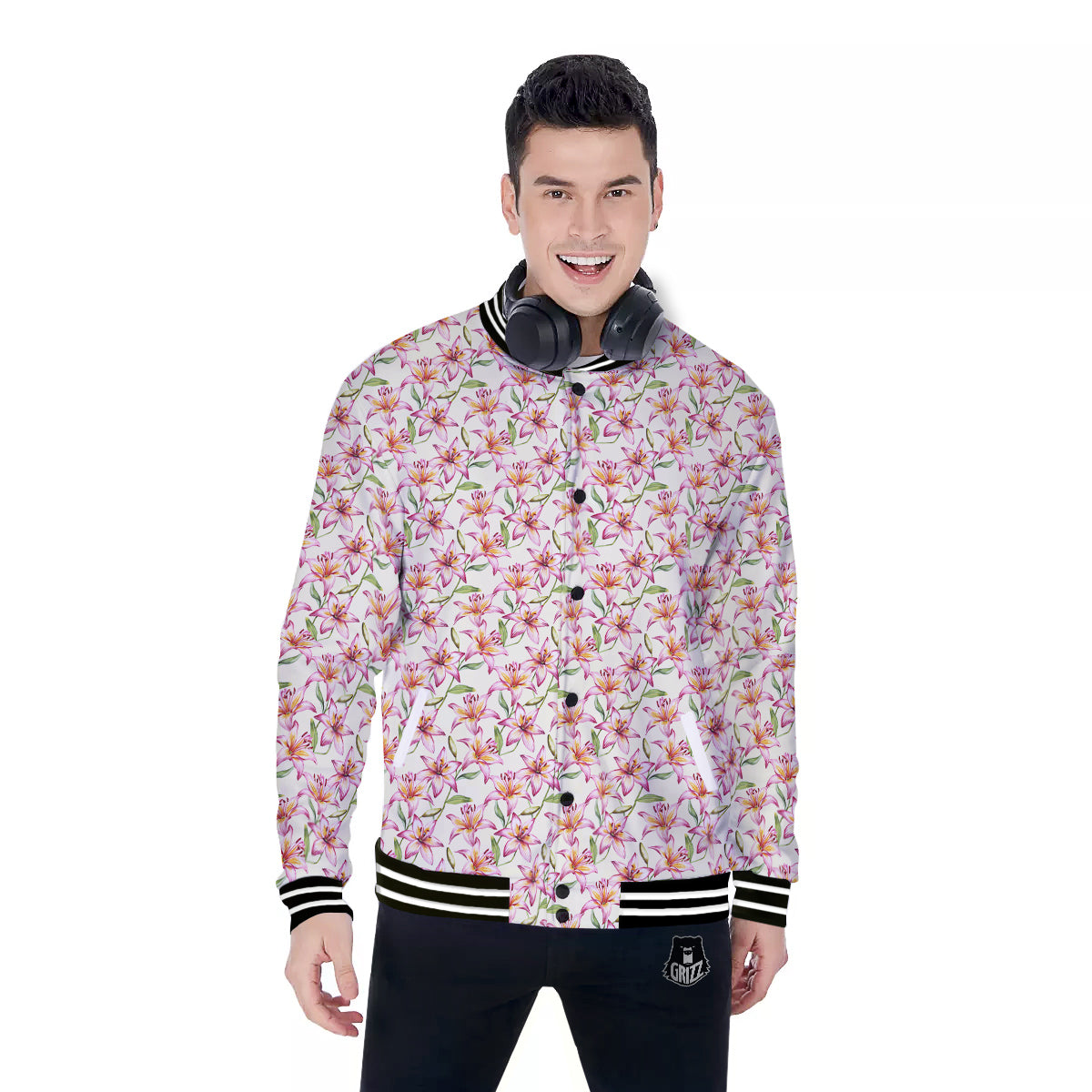 Lily Water Cute Print Pattern Baseball Jacket-grizzshop