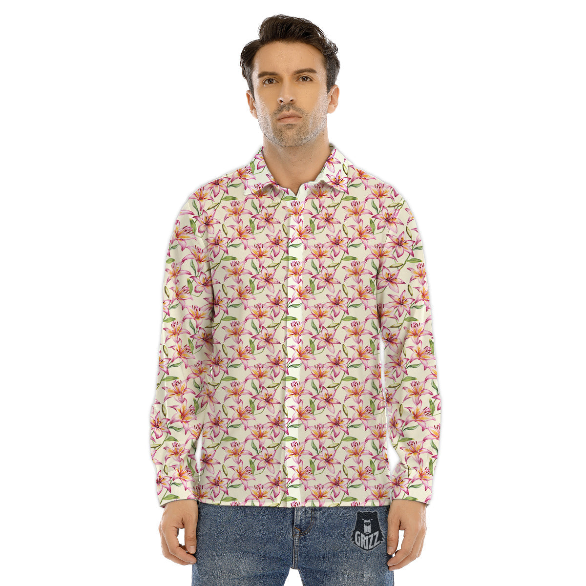 Lily Water Cute Print Pattern Men's Dress Shirts-grizzshop