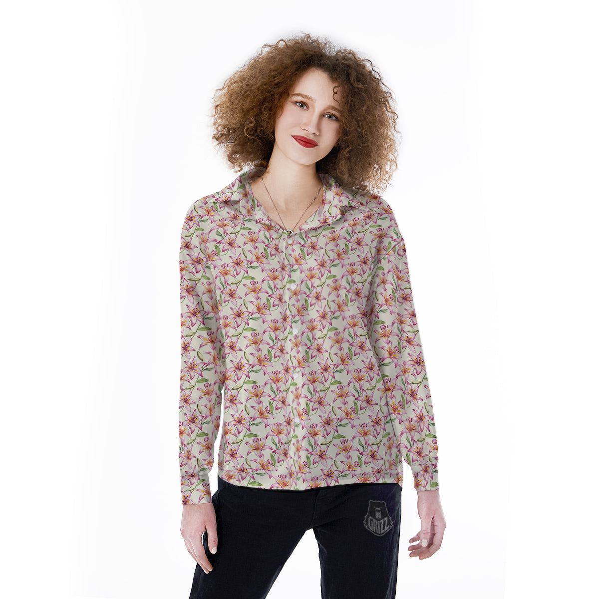 Lily Water Cute Print Pattern Women's Long Sleeve Shirts-grizzshop