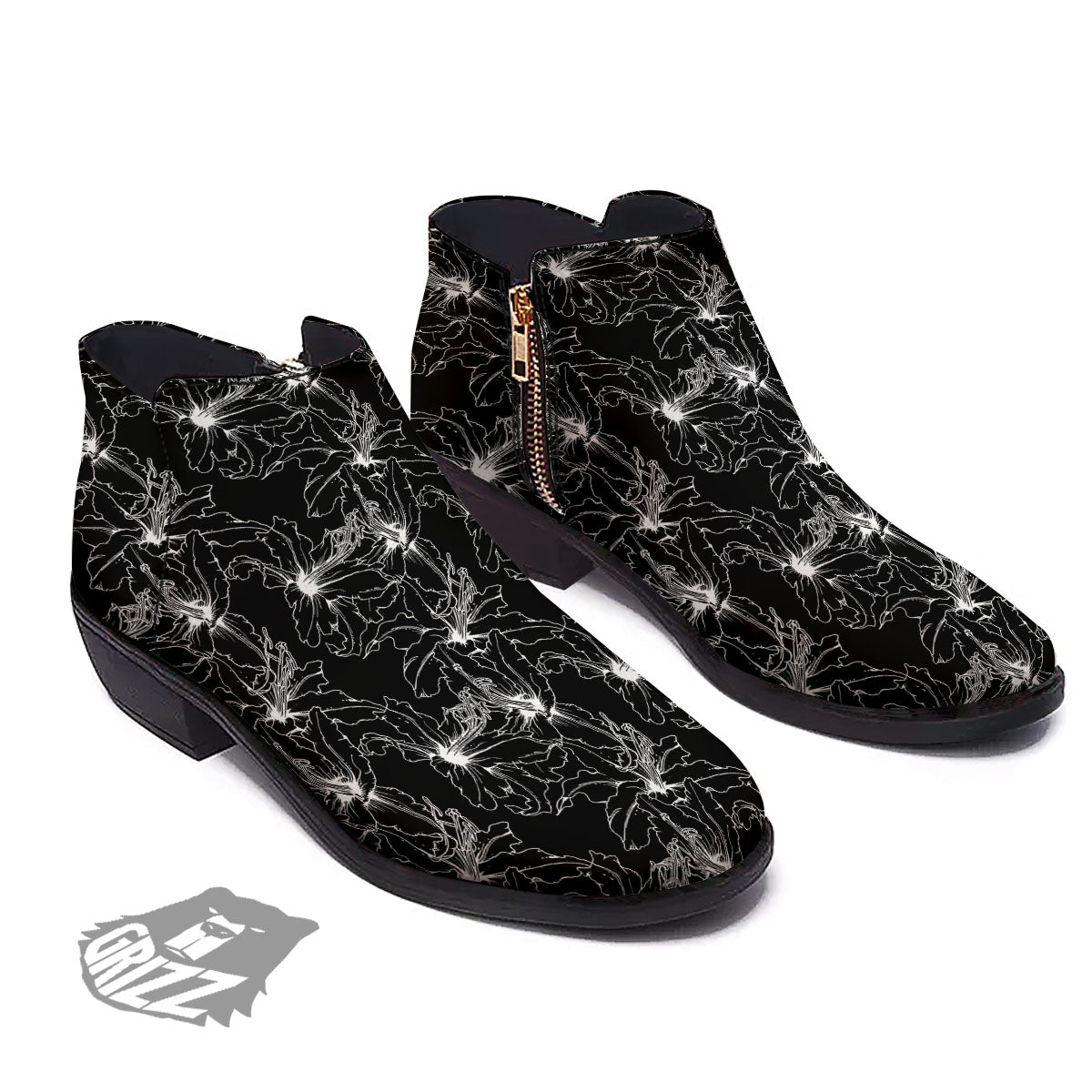 Lily White And Black Print Pattern Ankle Boots-grizzshop