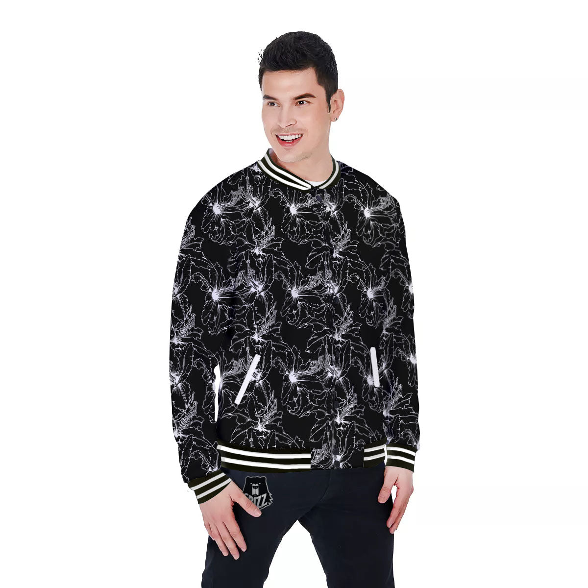 Lily White And Black Print Pattern Baseball Jacket-grizzshop