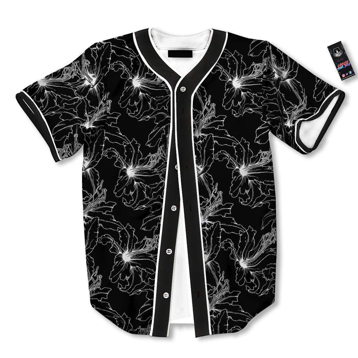 Lily White And Black Print Pattern Baseball Jersey-grizzshop