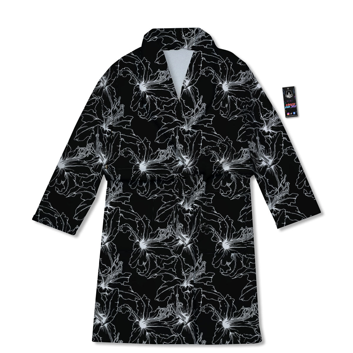 Lily White And Black Print Pattern Bathrobe-grizzshop