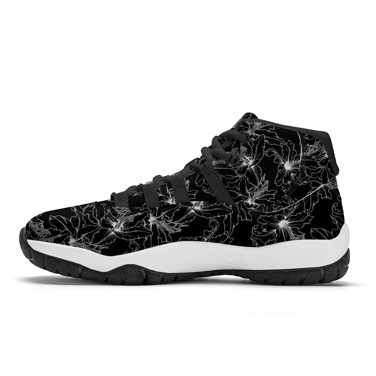 Lily White And Black Print Pattern Black Bball Shoes-grizzshop