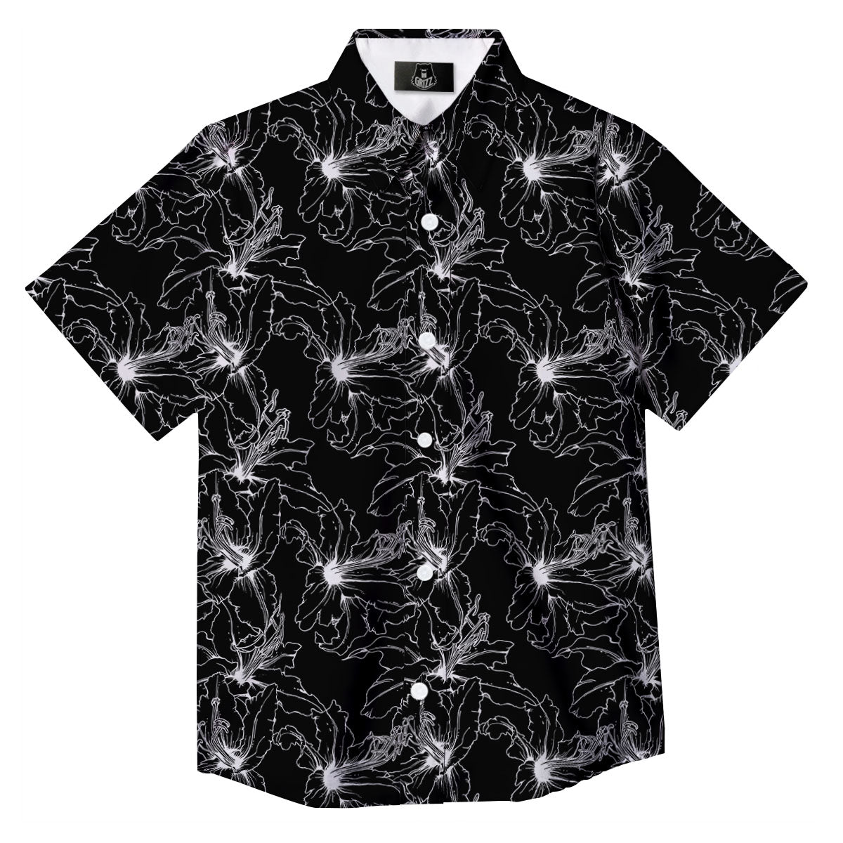 Lily White And Black Print Pattern Button Up Shirt-grizzshop
