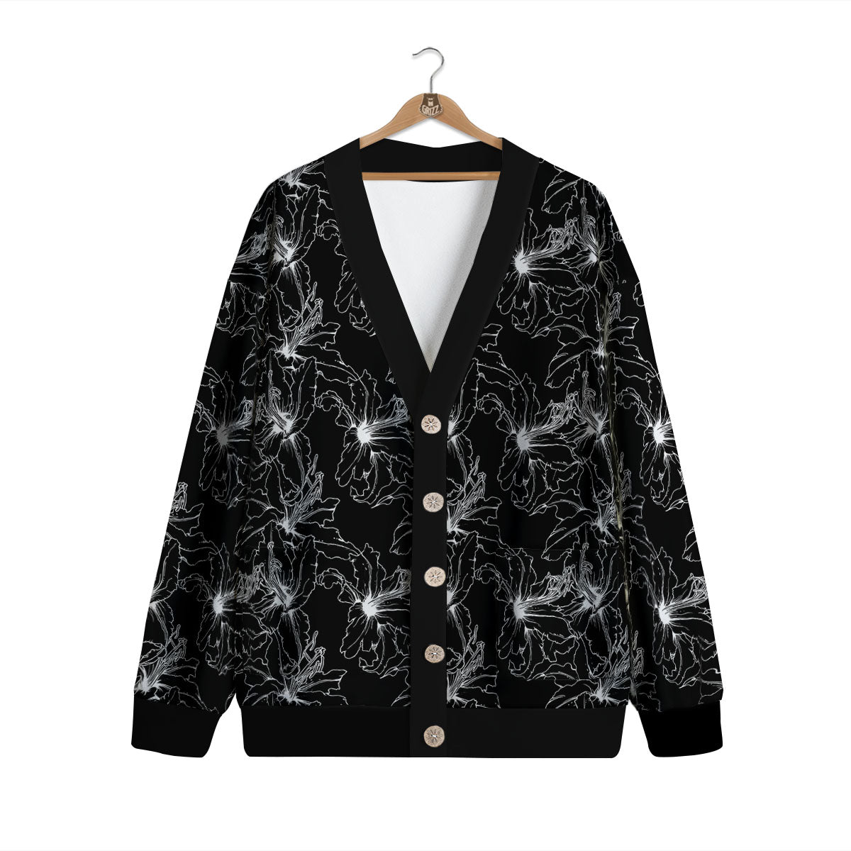 Lily White And Black Print Pattern Cardigan-grizzshop