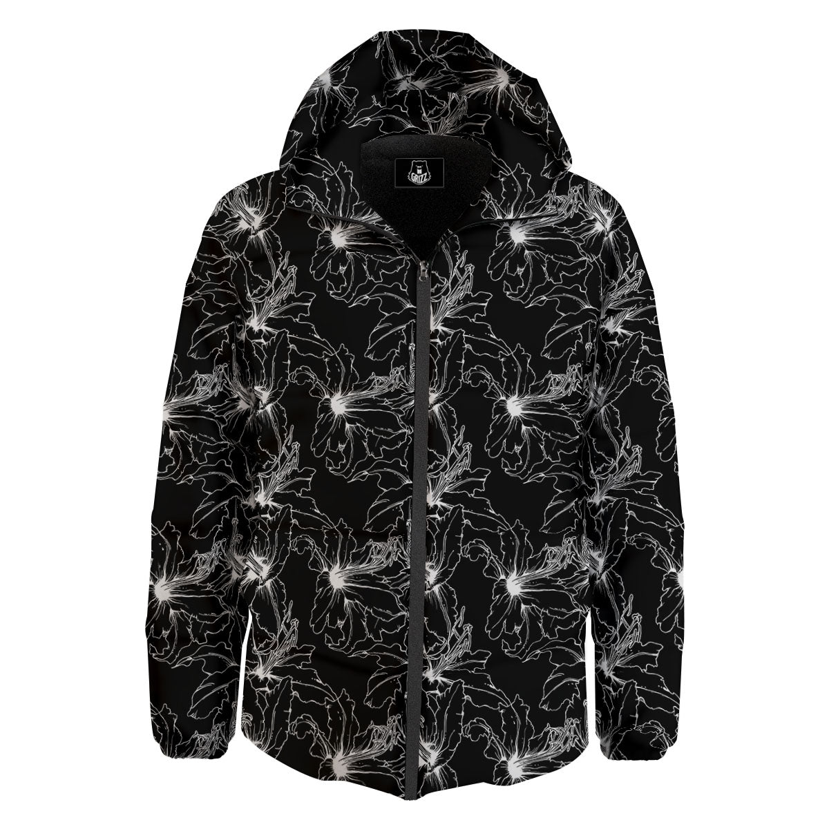 Lily White And Black Print Pattern Down Jacket-grizzshop