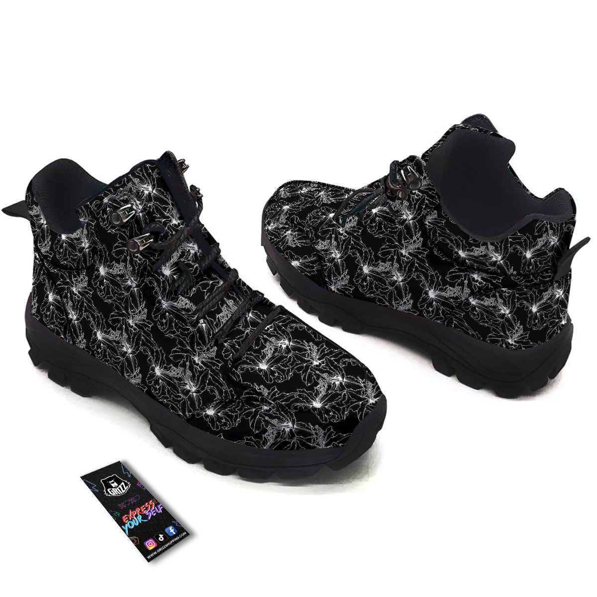Lily White And Black Print Pattern Hiking Shoes-grizzshop