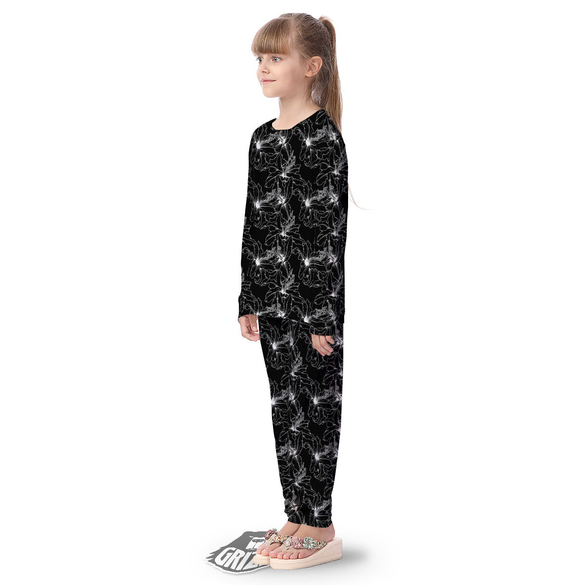 Lily White And Black Print Pattern Kid's Pajamas-grizzshop