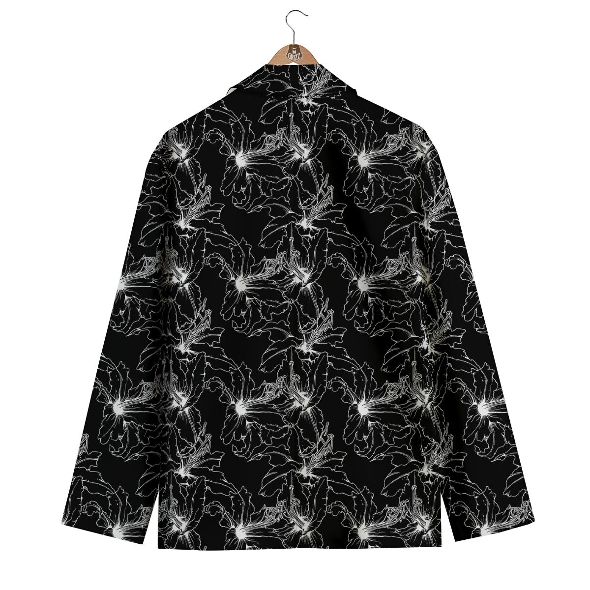 Lily White And Black Print Pattern Men's Blazer-grizzshop