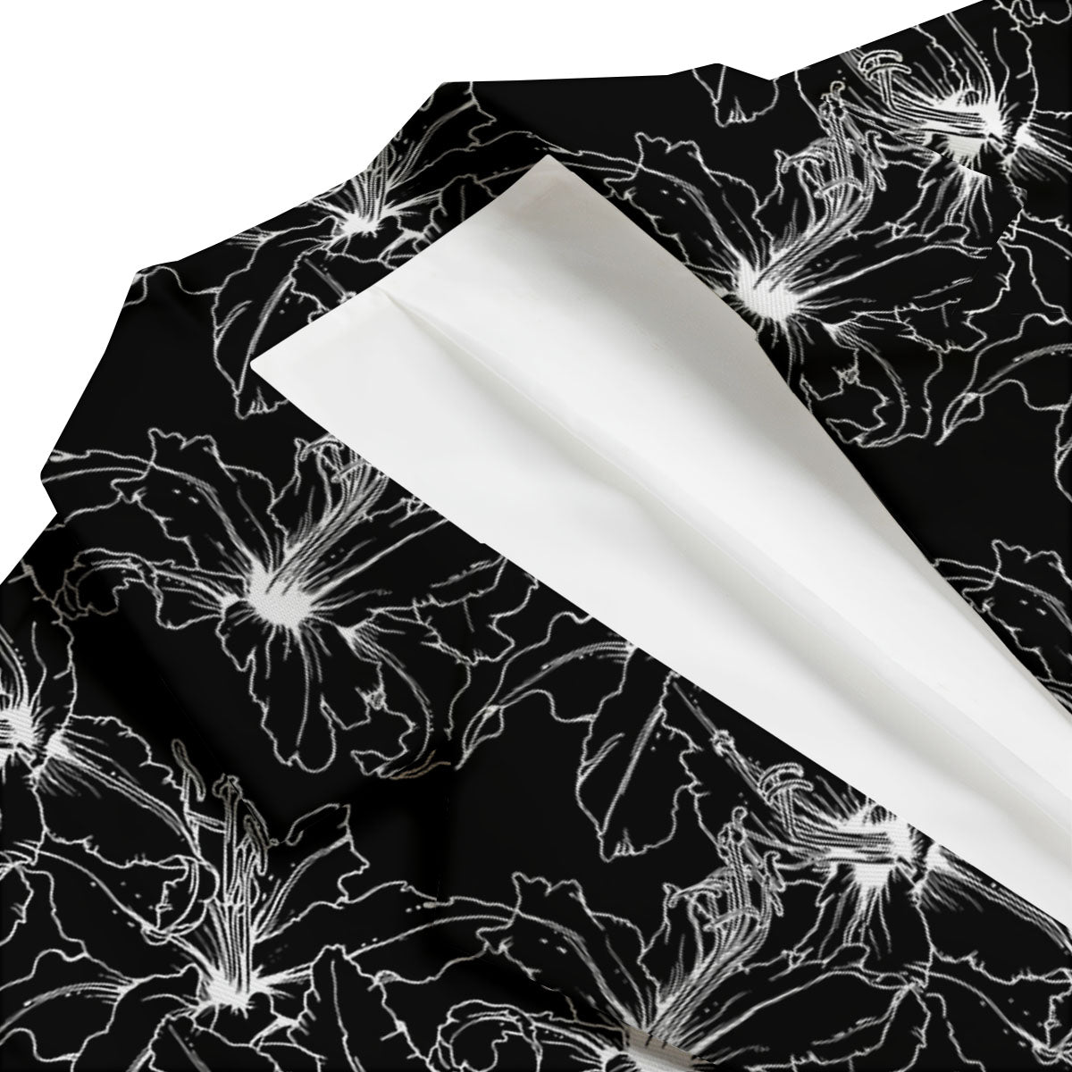 Lily White And Black Print Pattern Men's Blazer-grizzshop