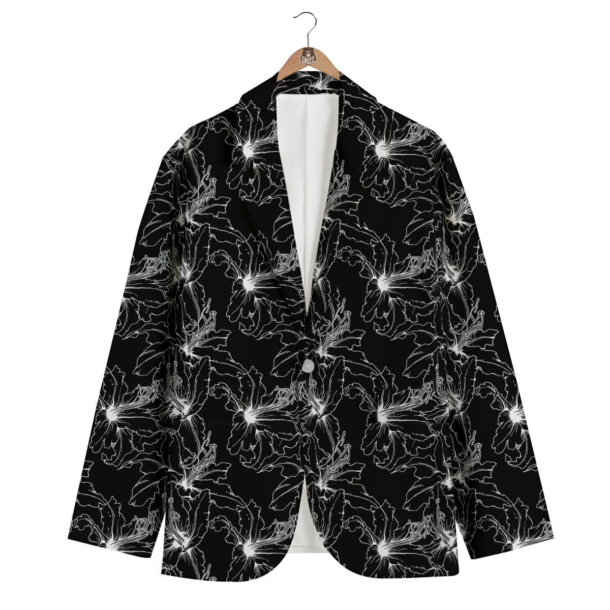 Lily White And Black Print Pattern Men's Blazer-grizzshop