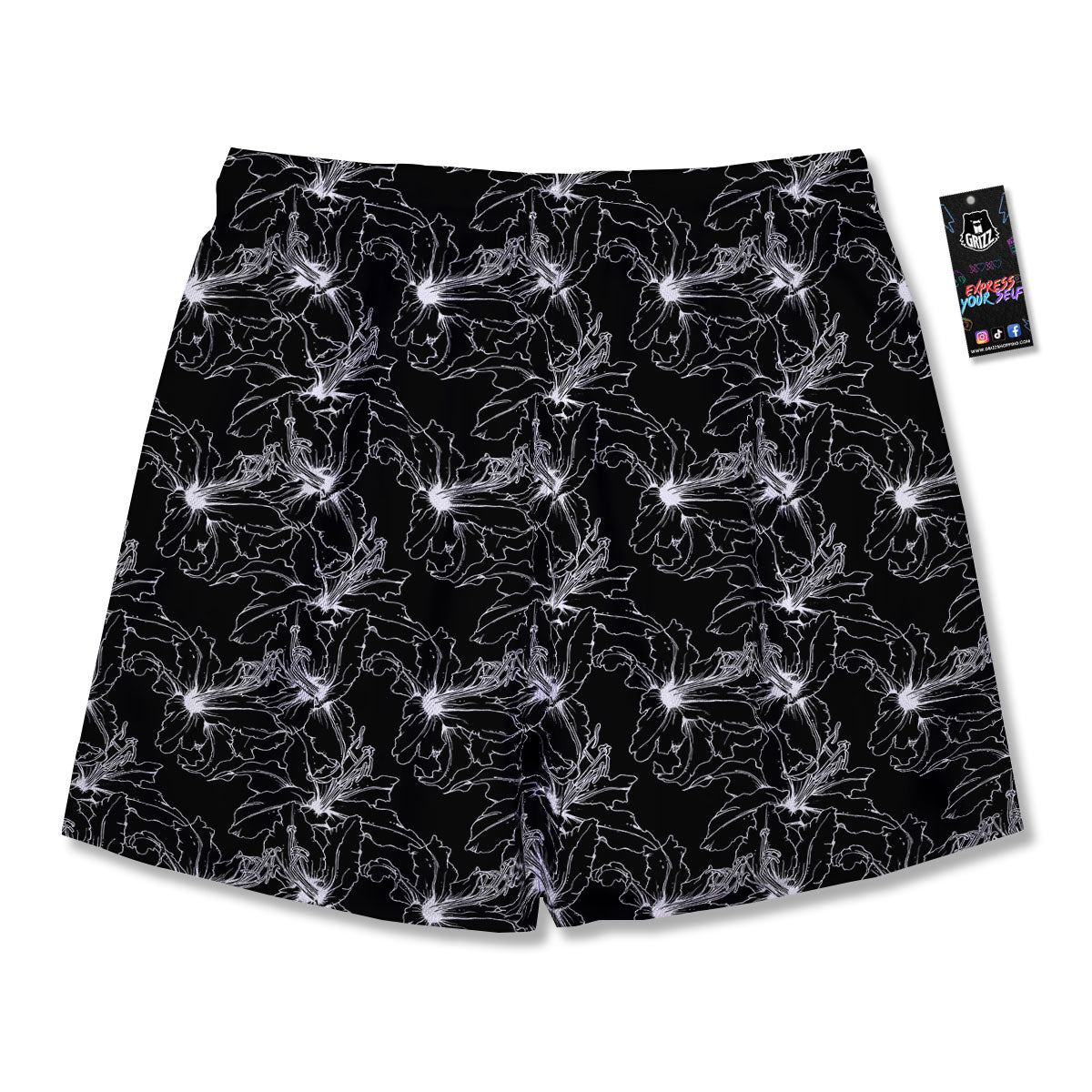 Lily White And Black Print Pattern Men's Running Shorts-grizzshop