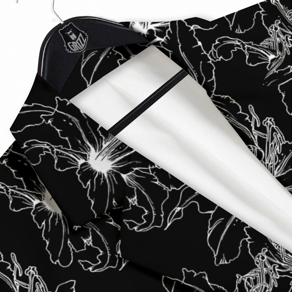 Lily White And Black Print Pattern Men's Sport Coat-grizzshop
