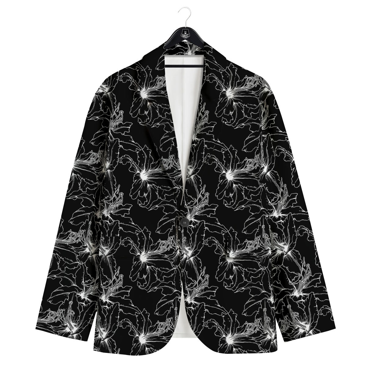 Lily White And Black Print Pattern Men's Sport Coat-grizzshop