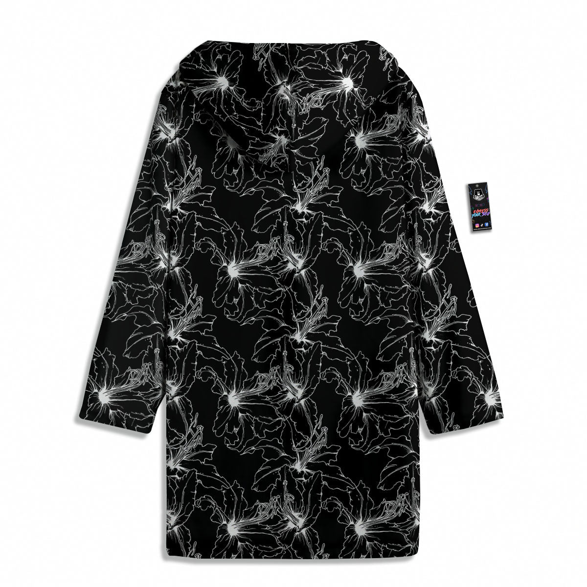 Lily White And Black Print Pattern Men's Windbreaker Jacket-grizzshop