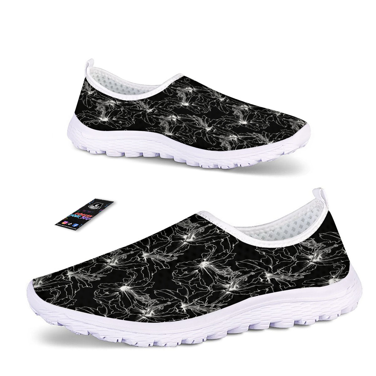Lily White And Black Print Pattern Nurse Shoes-grizzshop