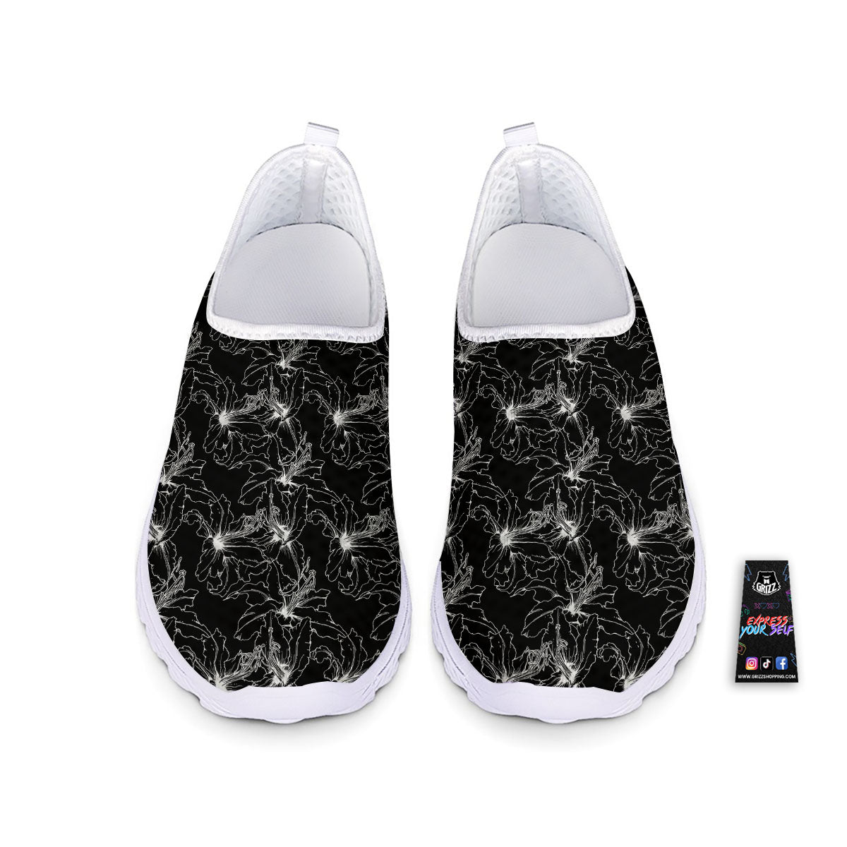 Lily White And Black Print Pattern Nurse Shoes-grizzshop