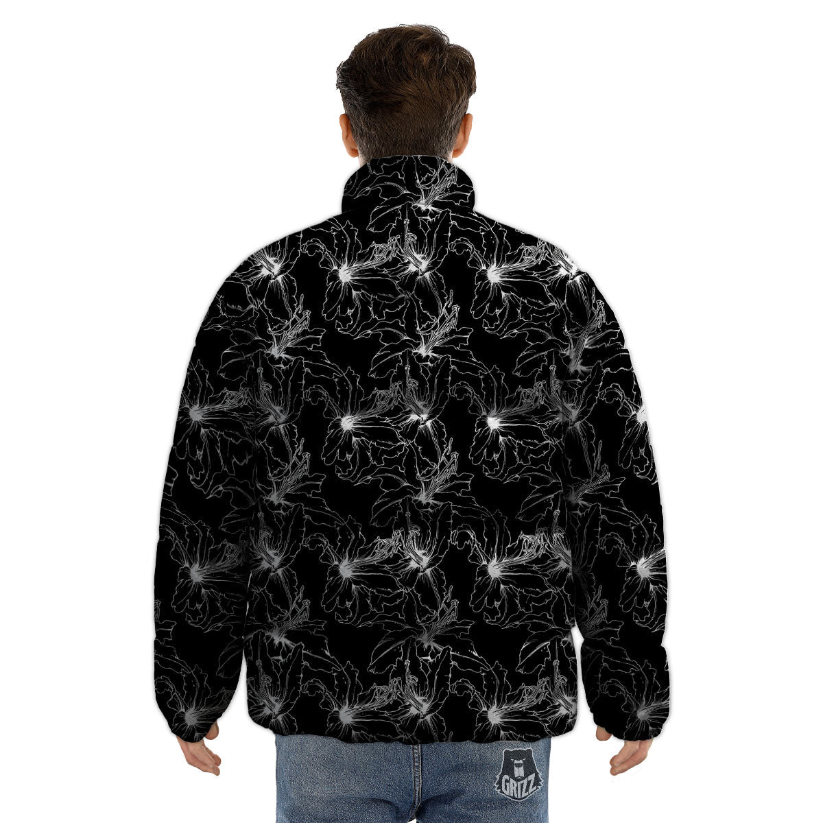 Lily White And Black Print Pattern Puffer Jacket-grizzshop