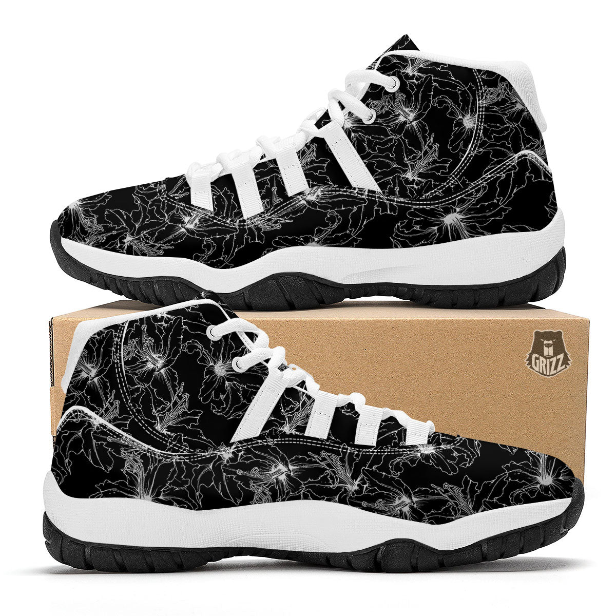 Lily White And Black Print Pattern White Bball Shoes-grizzshop