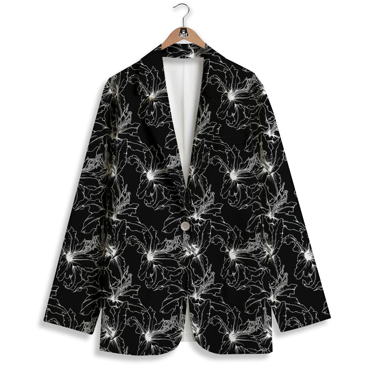 Lily White And Black Print Pattern Women's Blazer-grizzshop