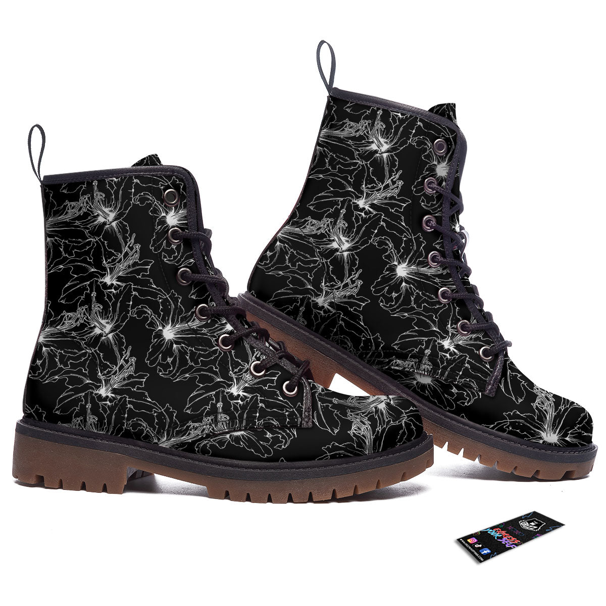Lily White And Black Print Pattern Work Boots-grizzshop